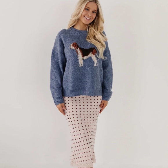 Bailey Rose Sweaters - Cozy Blue Hound Dog Crewneck Sweater